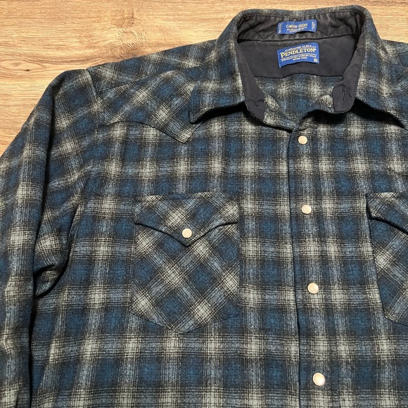 Pendleton Men’s Canyon Shirt 100% Virgin Wool Blue Grey Plaid Western Size XL - Picture 2 of 8